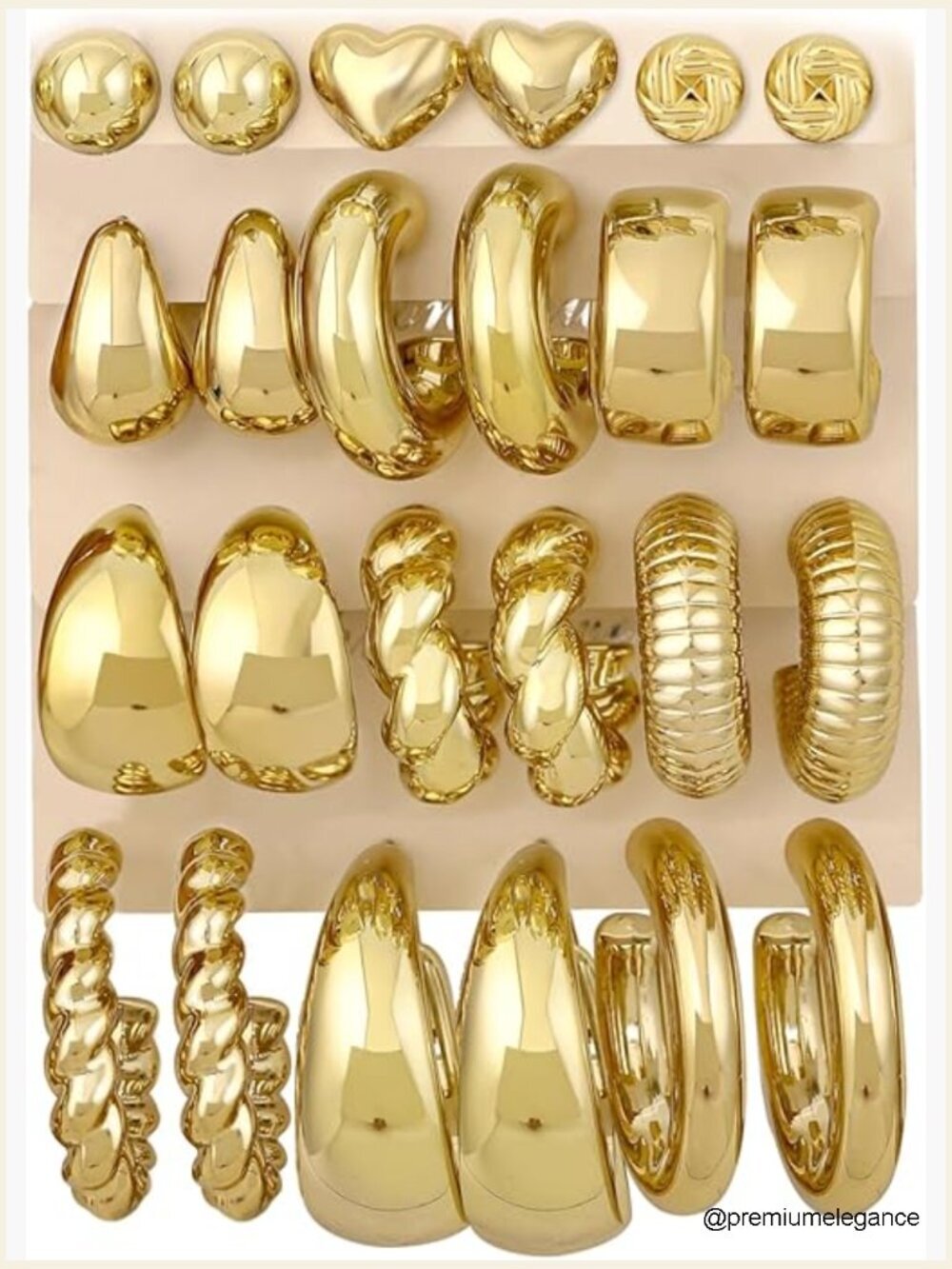 12 Pairs Chunky Gold Hoop Earrings Set Trendy Hypoallergenic Stack Huggie Hoops